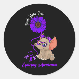 Epilepsy Awareness Elephant Faith Hope Love Sunflo Classic Round Sticker