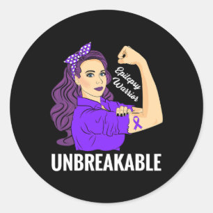 Epilepsy Awareness Epileptic Purple Ribbon Warrior Classic Round Sticker
