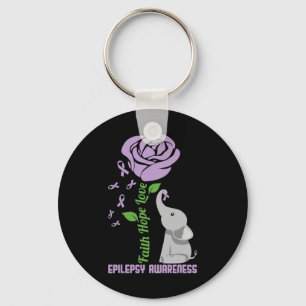 Epilepsy Awareness Faith Hope Love Flower Elephant Key Ring