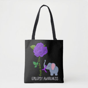 Epilepsy Awareness Faith Hope Love Flower Elephant Tote Bag