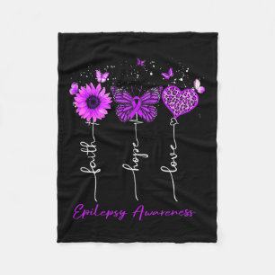 Epilepsy Awareness Faith Hope Love Leopard Sunflow Fleece Blanket