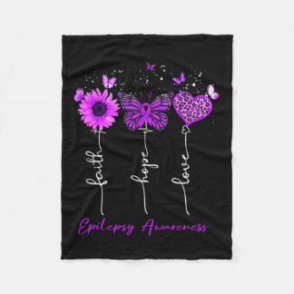 Epilepsy Awareness Faith Hope Love Leopard Sunflow Fleece Blanket