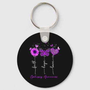 Epilepsy Awareness Faith Hope Love Leopard Sunflow Key Ring