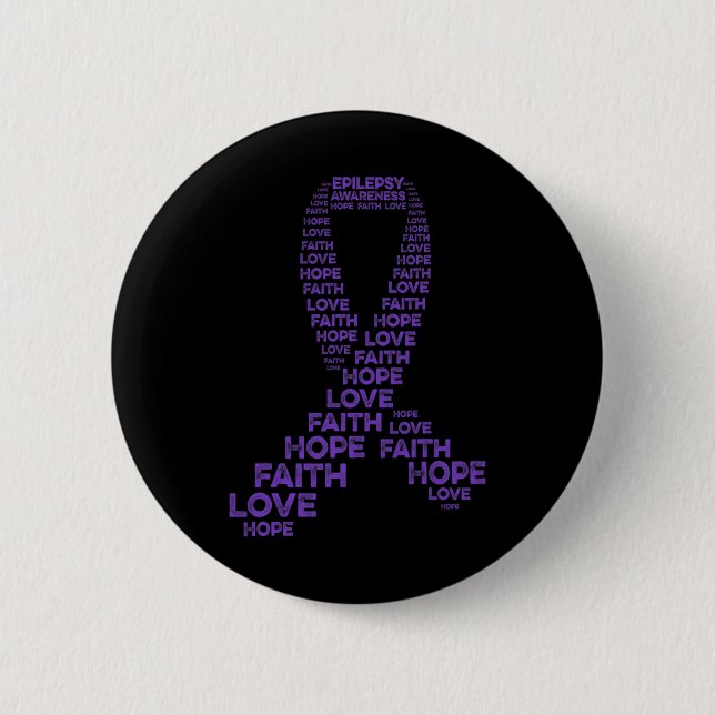Epilepsy Awareness Hope Faith Love Purple Ribbon W 6 Cm Round Badge (Front)