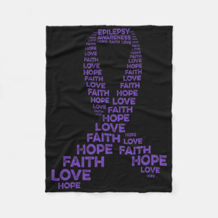 Epilepsy Awareness Hope Faith Love Purple Ribbon W Fleece Blanket