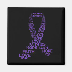 Epilepsy Awareness Hope Faith Love Purple Ribbon W Magnet