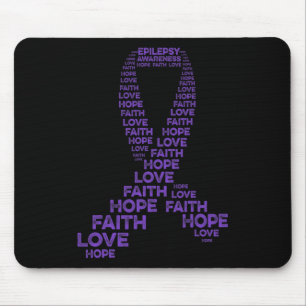 Epilepsy Awareness Hope Faith Love Purple Ribbon W Mouse Pad