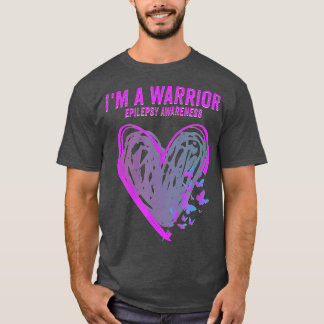 Epilepsy Awareness I'm A Warrior Heart Butterfly  T-Shirt