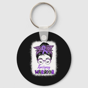 Epilepsy Awareness Messy Bun Warrior Leopard Banda Key Ring