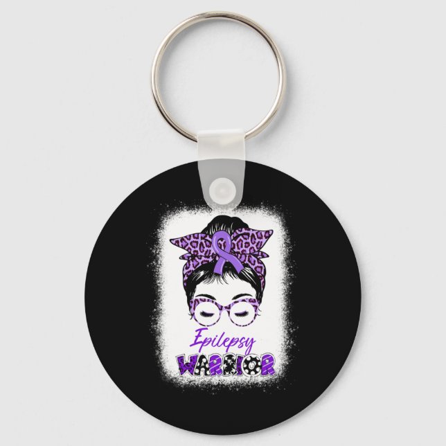 Epilepsy Awareness Messy Bun Warrior Leopard Banda Key Ring (Front)