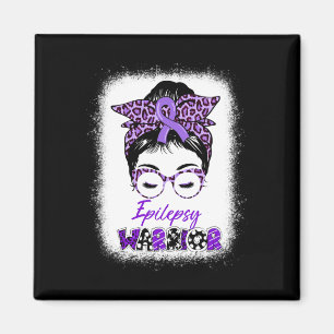 Epilepsy Awareness Messy Bun Warrior Leopard Banda Magnet