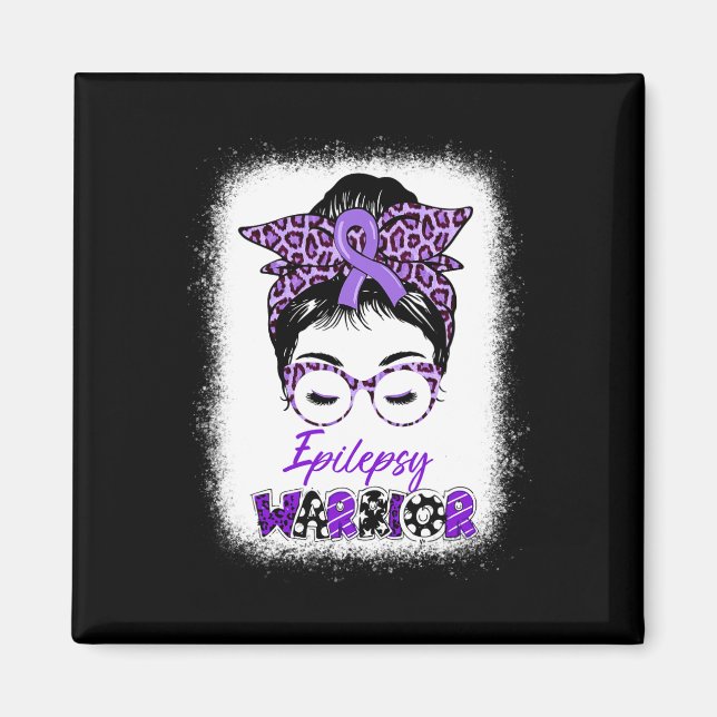 Epilepsy Awareness Messy Bun Warrior Leopard Banda Magnet (Front)
