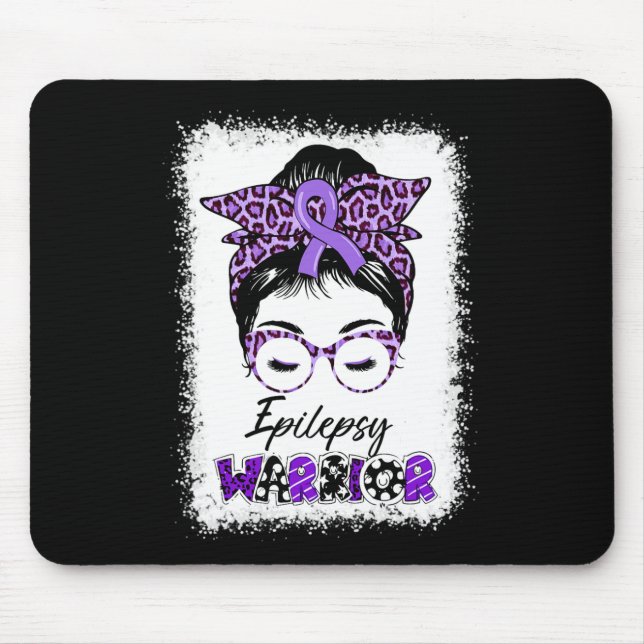 Epilepsy Awareness Messy Bun Warrior Leopard Banda Mouse Pad (Front)
