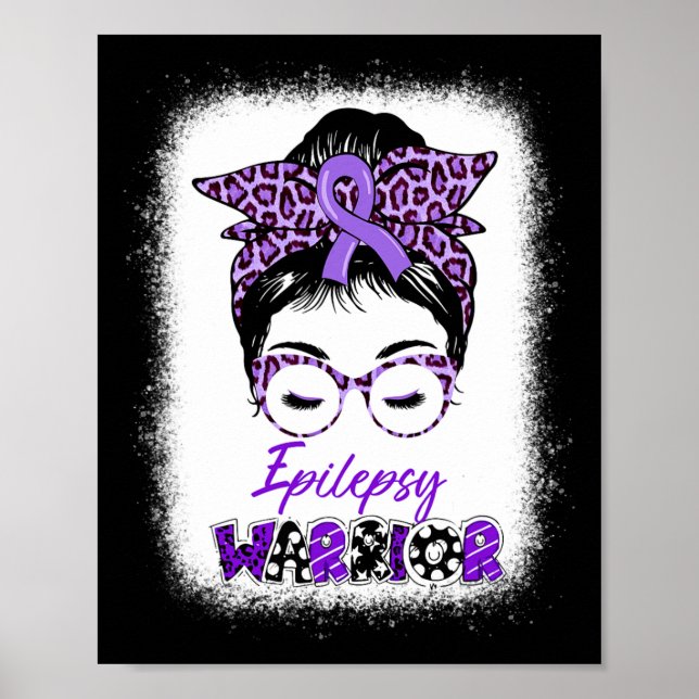 Epilepsy Awareness Messy Bun Warrior Leopard Banda Poster (Front)