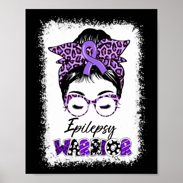 Epilepsy Awareness Messy Bun Warrior Leopard Banda Poster (Front)