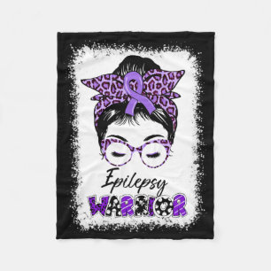 Epilepsy Awareness Messy Bun Warrior Leopard Bynda Fleece Blanket