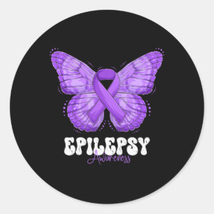 Epilepsy Awareness Month Purple Ribbon Butterfly Classic Round Sticker