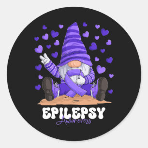 Epilepsy Awareness Month Purple Ribbon Gnome Classic Round Sticker