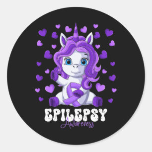 Epilepsy Awareness Month Purple Ribbon Unicorn Classic Round Sticker
