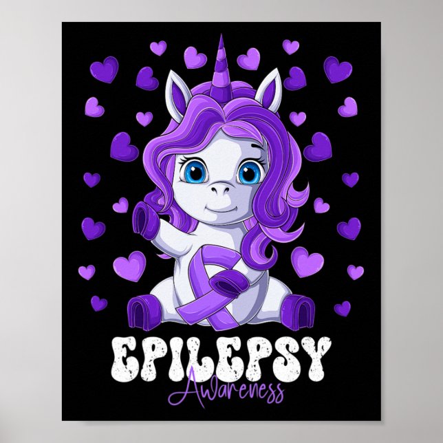 Epilepsy Awareness Month Purple Ribbon Unicorn  Poster (Front)