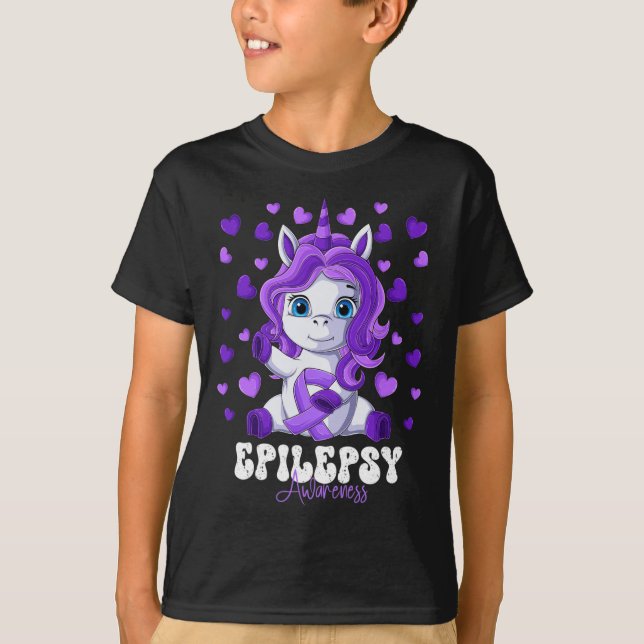 Epilepsy Awareness Month Purple Ribbon Unicorn  T-Shirt (Front)