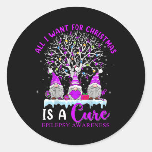 Epilepsy Awareness Ornament Christmas Tree Gnomes  Classic Round Sticker