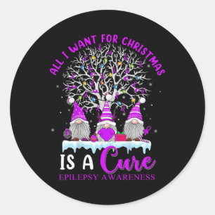Epilepsy Awareness Ornament Christmas Tree Gnomes  Classic Round Sticker