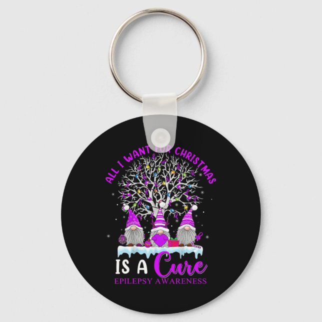 Epilepsy Awareness Ornament Christmas Tree Gnomes  Key Ring (Front)
