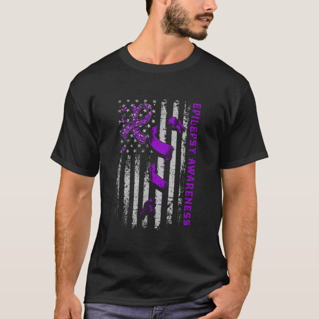 Epilepsy Awareness Patriotic Us American Flagpurpl T-Shirt (Front)