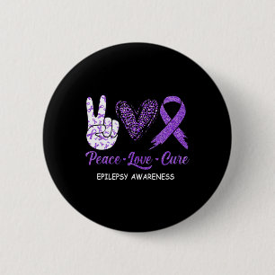 Epilepsy Awareness Peace Love Cure Leopard 6 Cm Round Badge