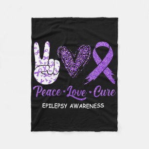 Epilepsy Awareness Peace Love Cure Leopard  Fleece Blanket