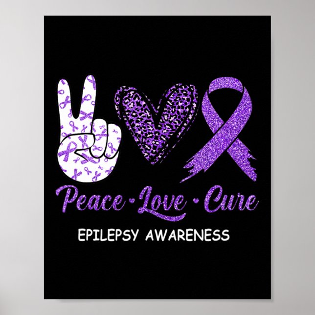 Epilepsy Awareness Peace Love Cure Leopard  Poster (Front)