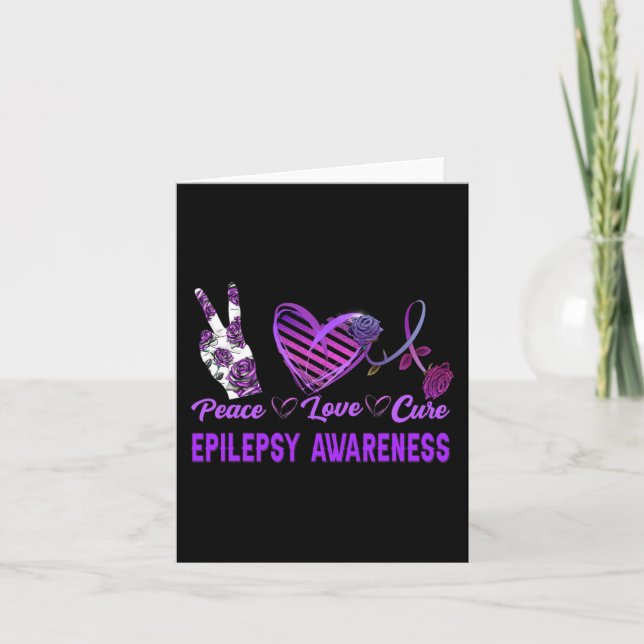 Epilepsy Awareness  Peace Love Cure  Purple Gift  Card (Front)
