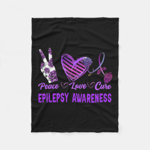 Epilepsy Awareness Peace Love Cure Purple Gift Fleece Blanket