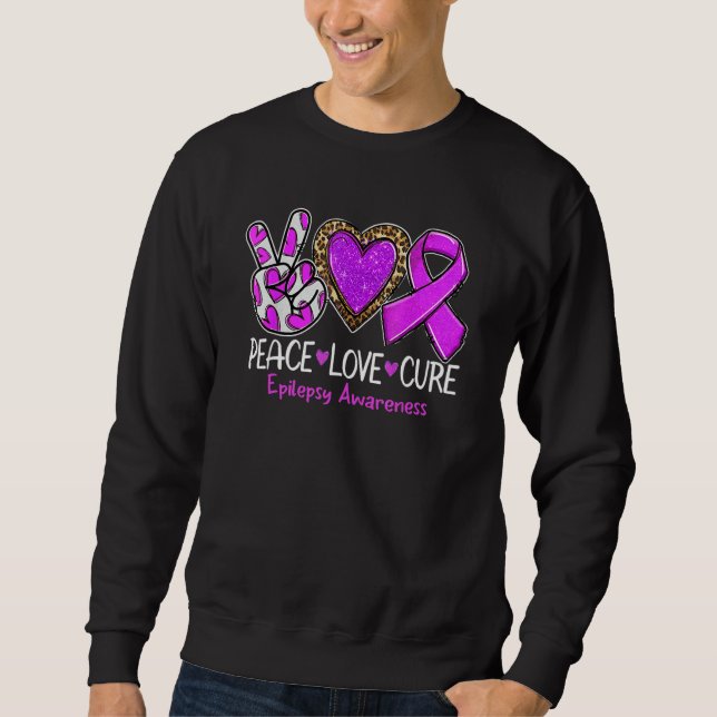 Epilepsy Awareness Peace Love Cure Purple Ribbon L Sweatshirt (Front)