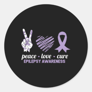Epilepsy Awareness Peace Love Cure Ribbon Classic Round Sticker
