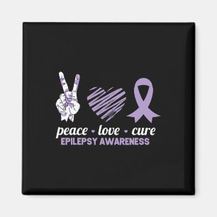 Epilepsy Awareness Peace Love Cure Ribbon Magnet