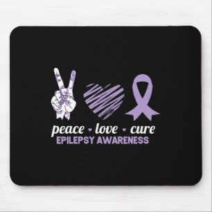 Epilepsy Awareness Peace Love Cure Ribbon Mouse Pad