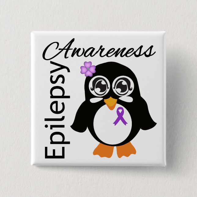 Epilepsy Awareness Penguin 15 Cm Square Badge (Front)