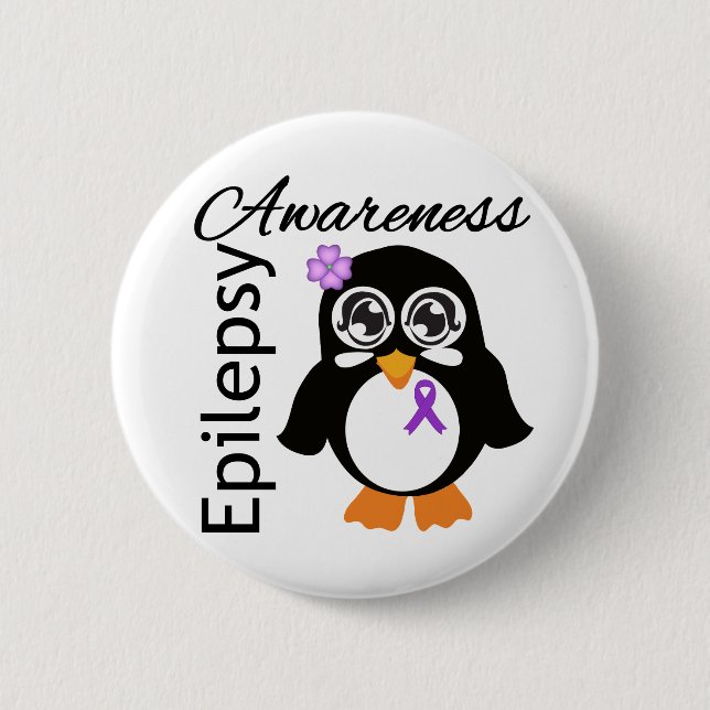Epilepsy Awareness Penguin 6 Cm Round Badge (Front)