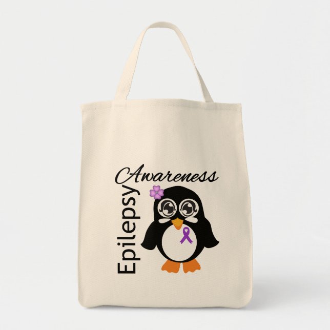 Epilepsy Awareness Penguin Tote Bag (Front)