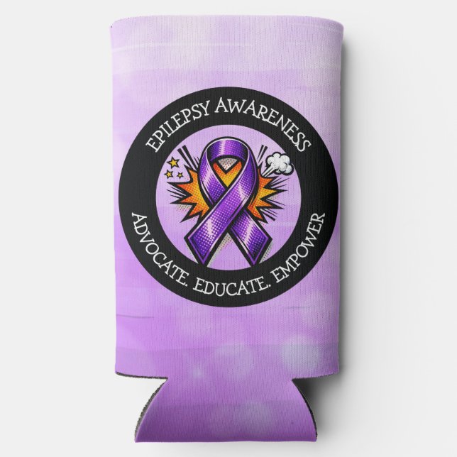 Epilepsy Awareness | Purple Awareness Ribbon Seltzer Can Cooler (Back)