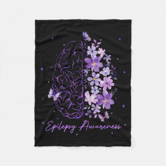 Epilepsy Awareness Purple Brain Flower Support Squ Fleece Blanket