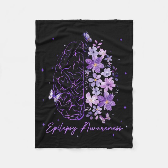Epilepsy Awareness Purple Brain Flower Support Squ Fleece Blanket (Front)