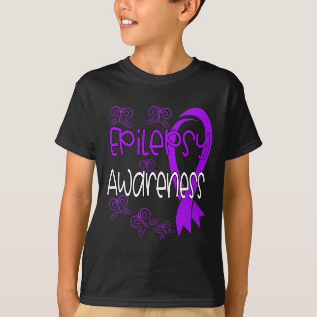 Epilepsy Awareness Purple Ribbon 3 T-Shirt (Front)