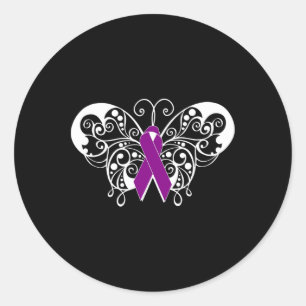 Epilepsy Awareness Purple Ribbon Butterfly 2  Classic Round Sticker