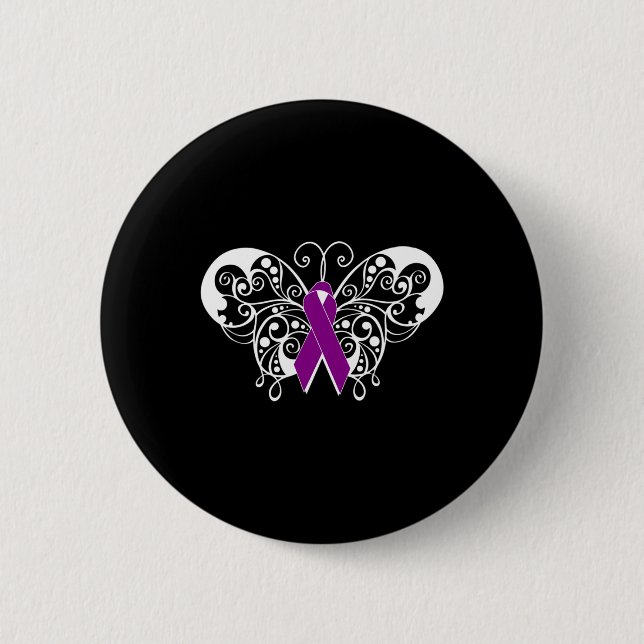 Epilepsy Awareness Purple Ribbon Butterfly  6 Cm Round Badge (Front)