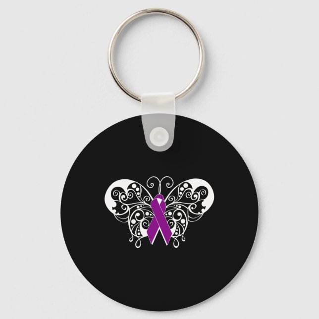 Epilepsy Awareness Purple Ribbon Butterfly  Key Ring (Front)