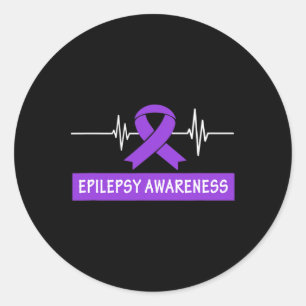 Epilepsy Awareness Purple Ribbon Heartbeat Kids an Classic Round Sticker