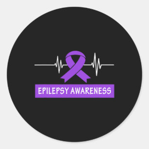 Epilepsy Awareness Purple Ribbon Heartbeat Kids An Classic Round Sticker